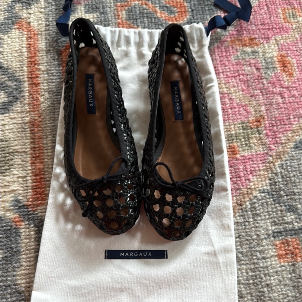 Margaux Black Flats with Bow Detail